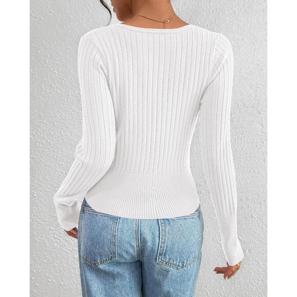 Women Fall Sweaters Henley Shirts V Neck Long Sleeve Knits Casual Office - Picture 3 of 8